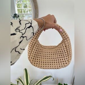 Anthropology tan woven small shoulder bag. Pre-owned. Like new. Worn twice.